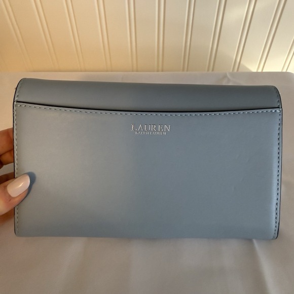 Lauren Ralph Lauren Light Baby Blue Leather Adair Wallet Chain Crossbody Bag - Picture 3 of 16